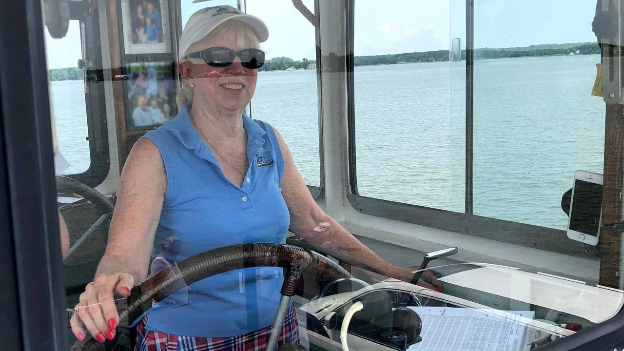 Capt. Judy steers the Oxford-Bellevue Ferry.