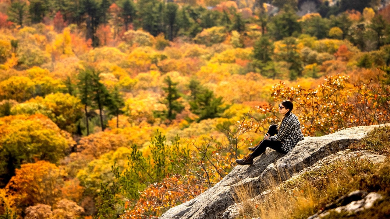  Sarah Lozano enjoys the fall colors in Camden Hills State Park.