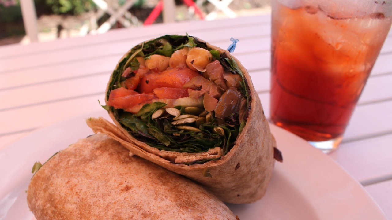 Mudgie’s serves sandwiches and wraps, with great vegetarian options.